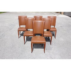 Set of 6 French Art Deco Mahogany Dining Chairs, 1940s