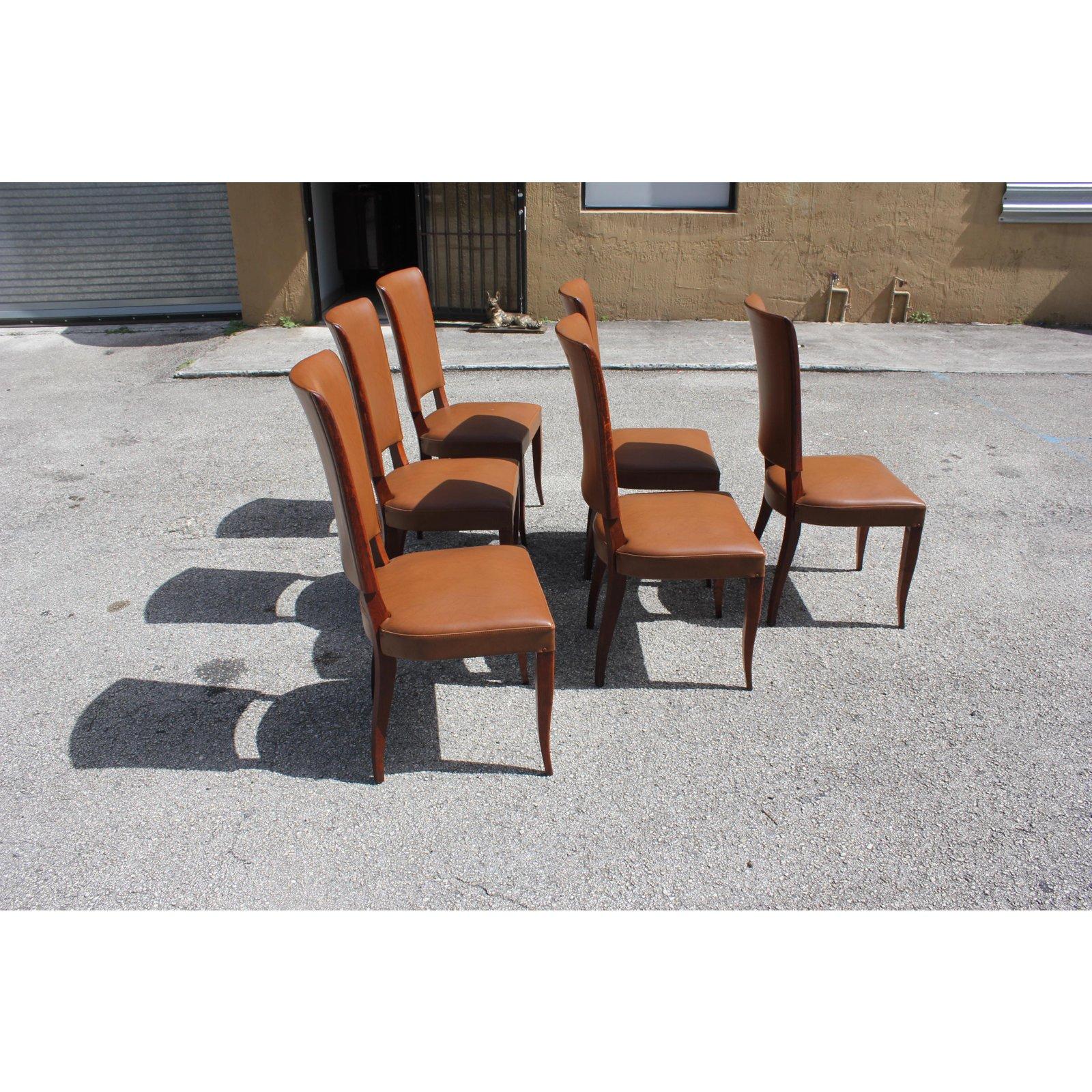 Mid-20th Century Set of 6 French Art Deco Mahogany Dining Chairs, 1940s