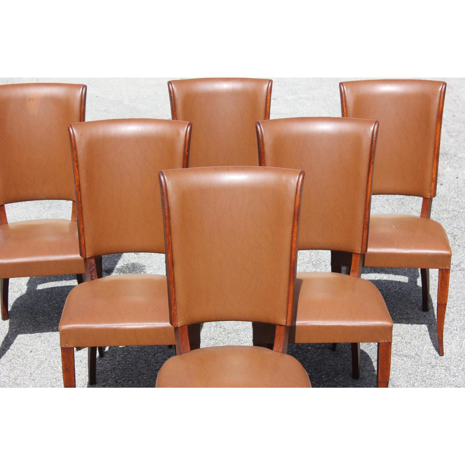 Set of 6 French Art Deco Mahogany Dining Chairs, 1940s 1