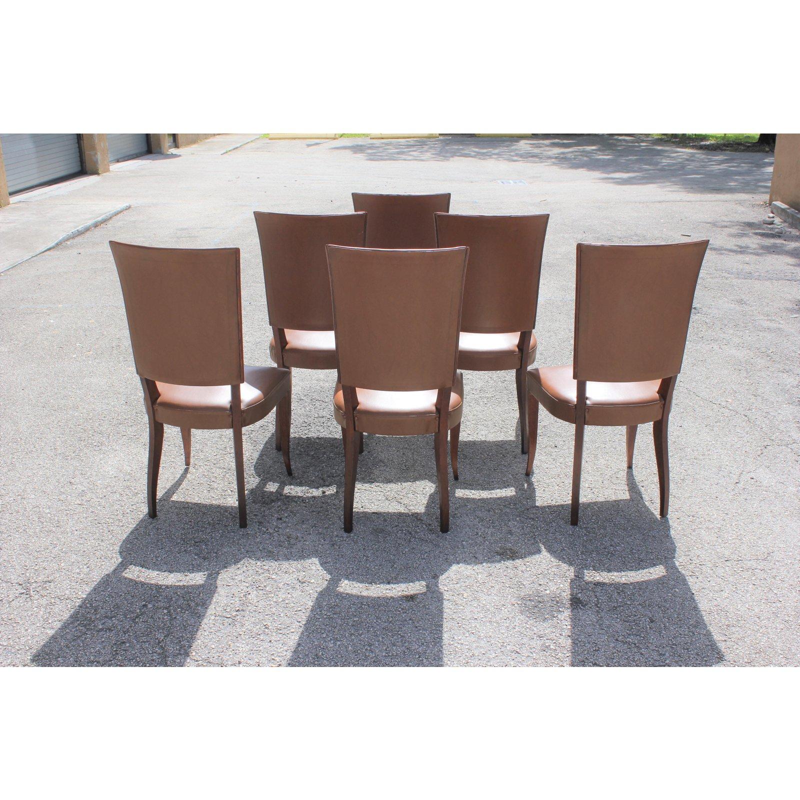 Set of 6 French Art Deco Mahogany Dining Chairs, 1940s 2