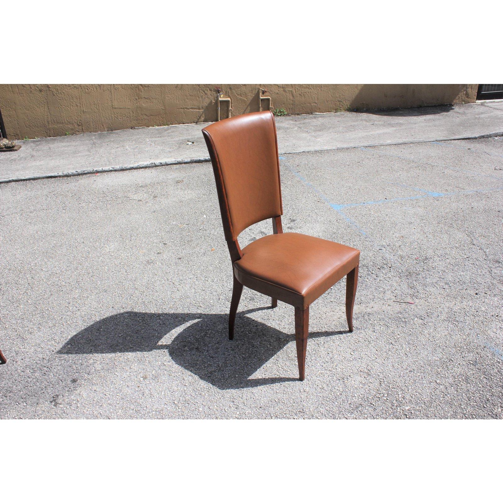 Set of 6 French Art Deco Mahogany Dining Chairs, 1940s 4