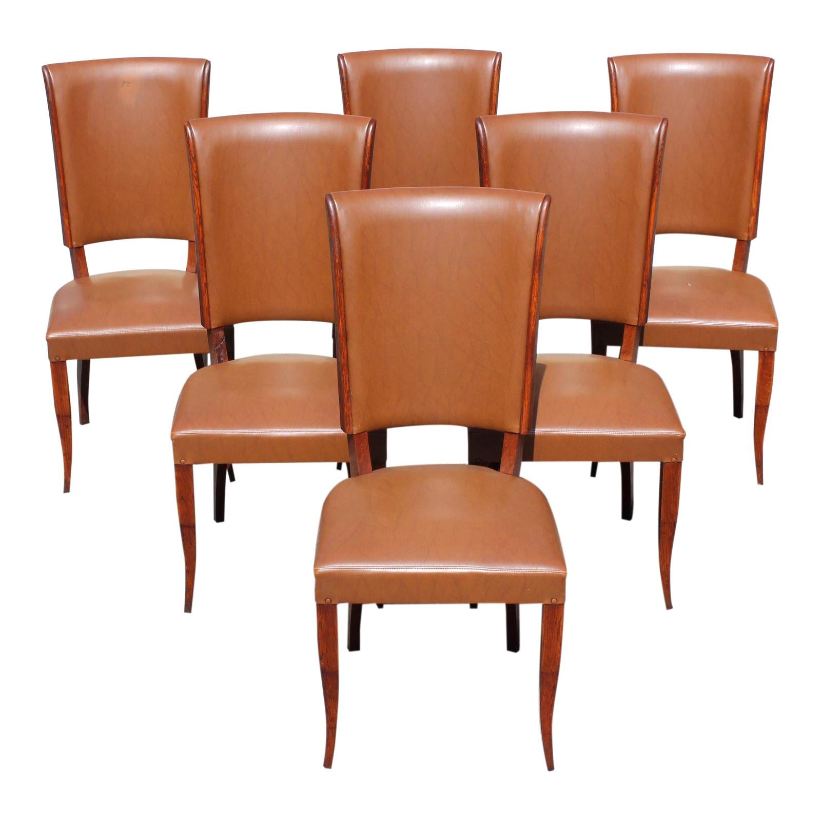 Set of 6 French Art Deco Mahogany Dining Chairs, 1940s