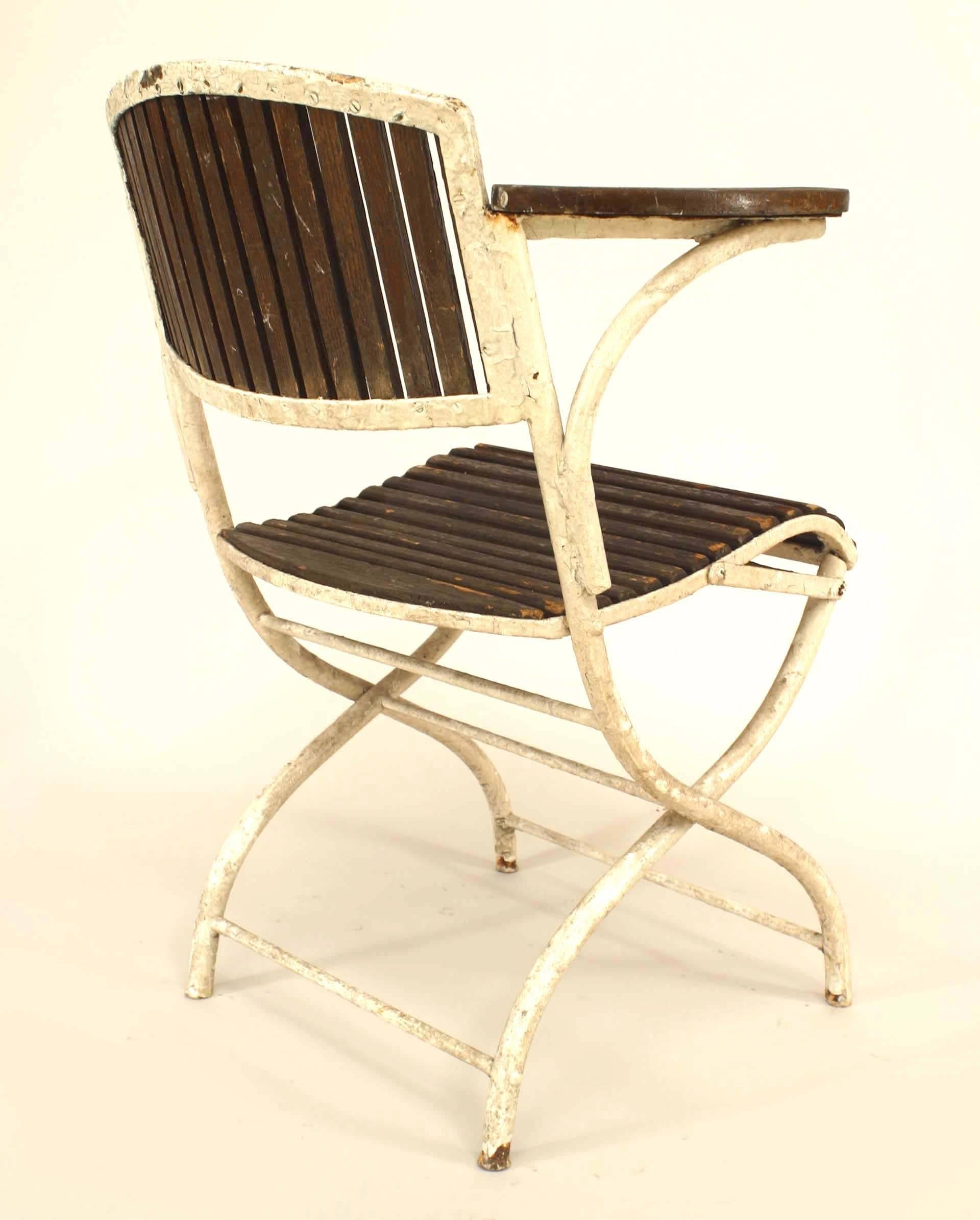 Mid-20th Century Set of 6 French Art Deco Iron Folding Chairs For Sale