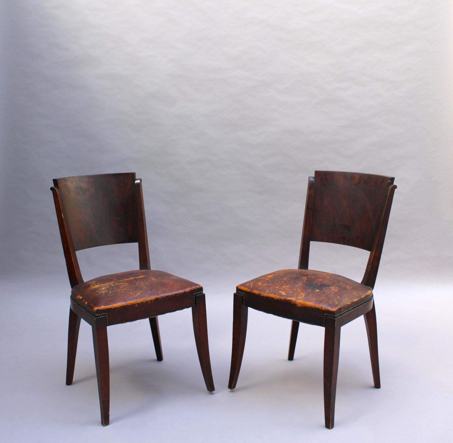 Mid-20th Century Set of 6 French Art Deco Palissander and Stained Wood Dining Chairs