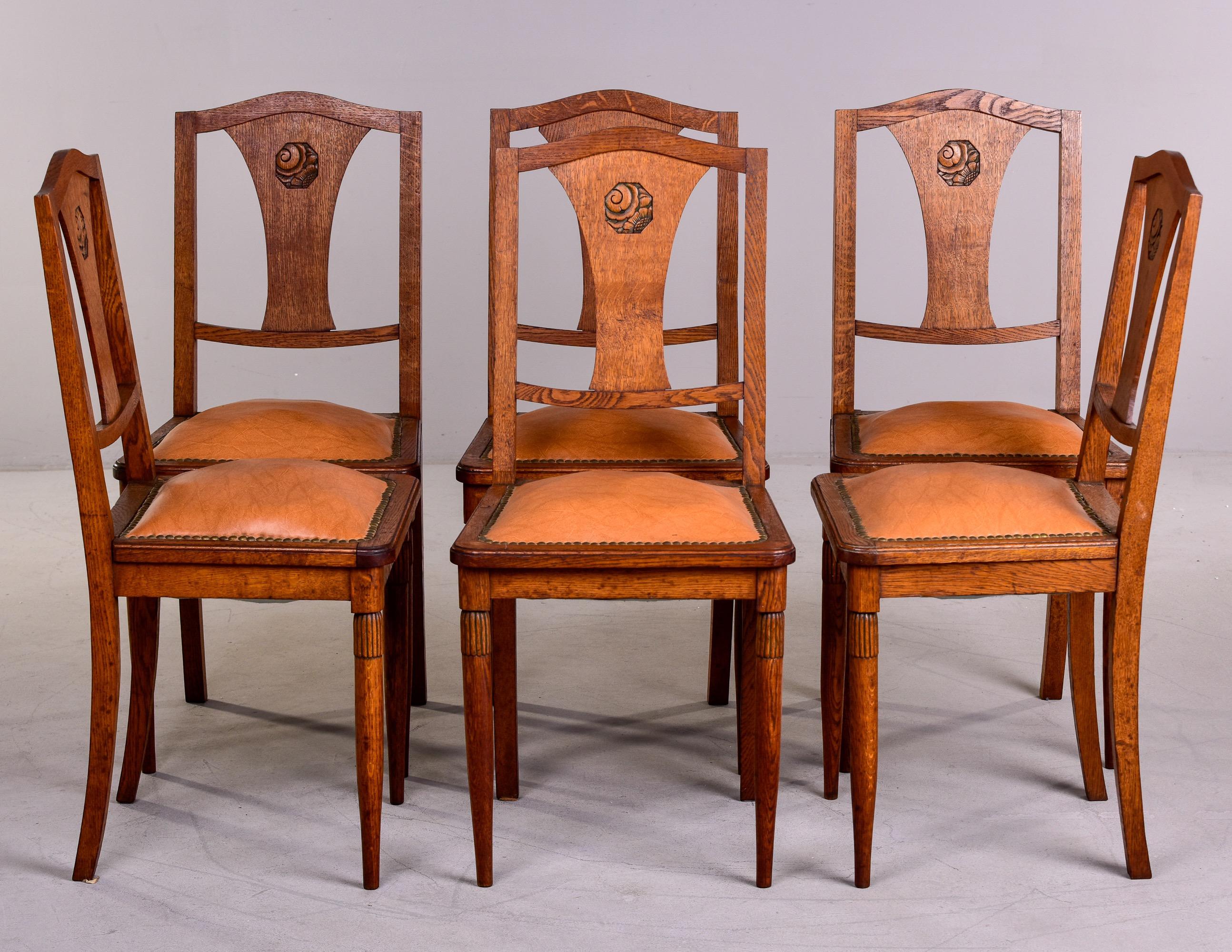 Brass Set of 6 French Art Nouveau Dining Chairs Attributed to Majorelle For Sale
