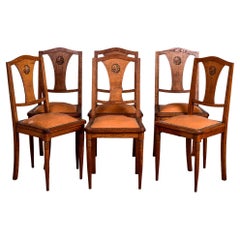 Set of 6 French Art Nouveau Dining Chairs Attributed to Majorelle