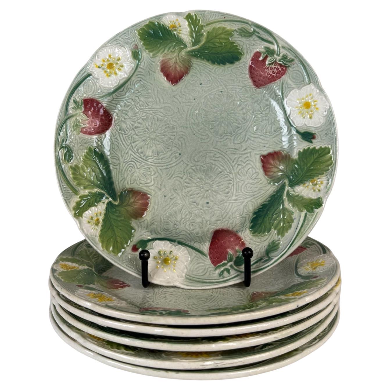 Set of 6 French Barbotine Dessert Plates, circa 1900