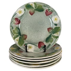 Set of 6 French Barbotine Dessert Plates, circa 1900