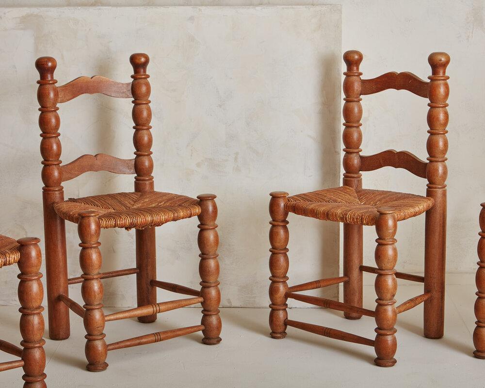 Set of 6 French Beech Wood and Rush Dining Chairs 5