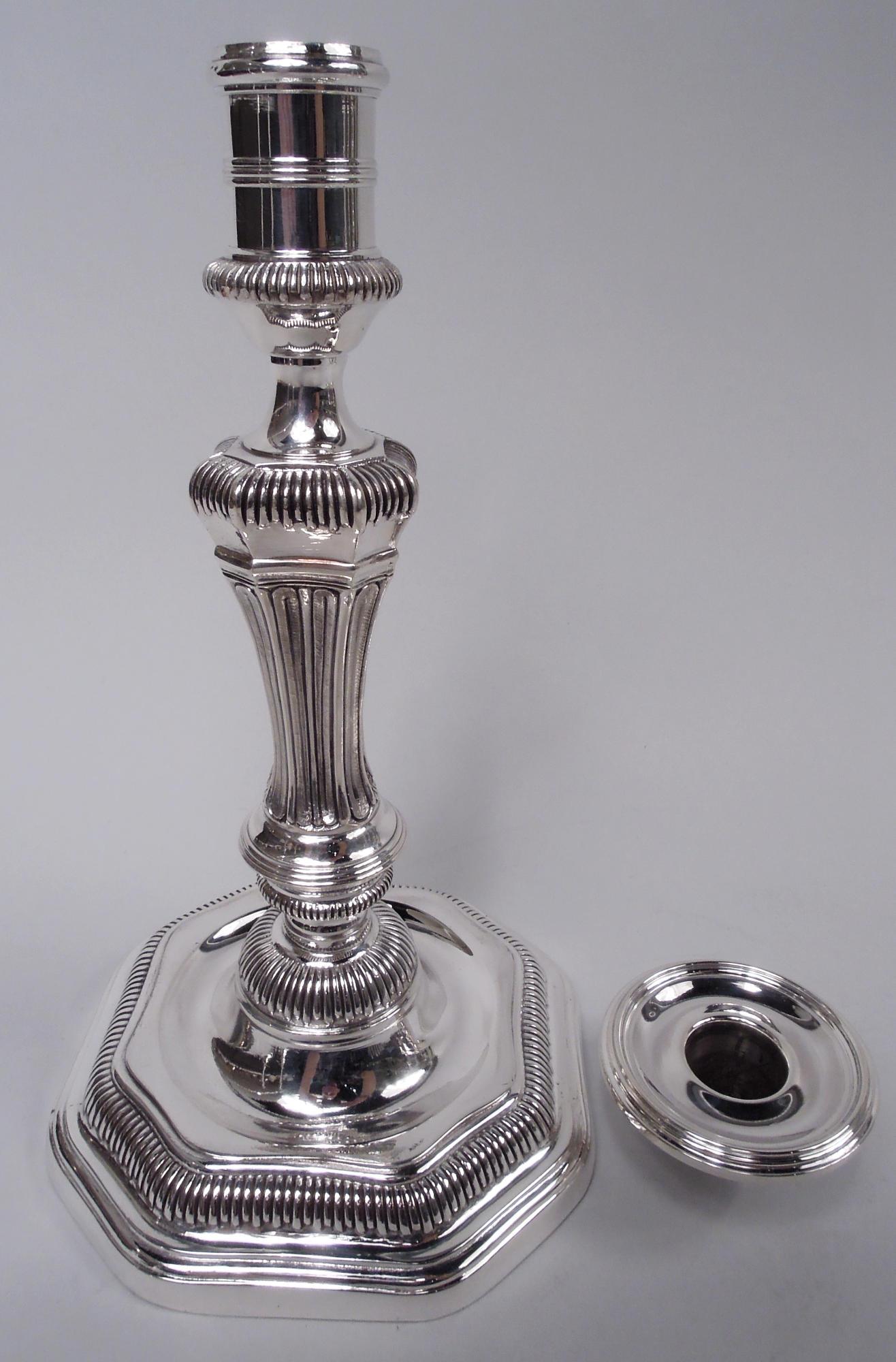 Louis XVI Set of 6 French Belle Epoque Louis Seize Classical Silver Candlesticks For Sale