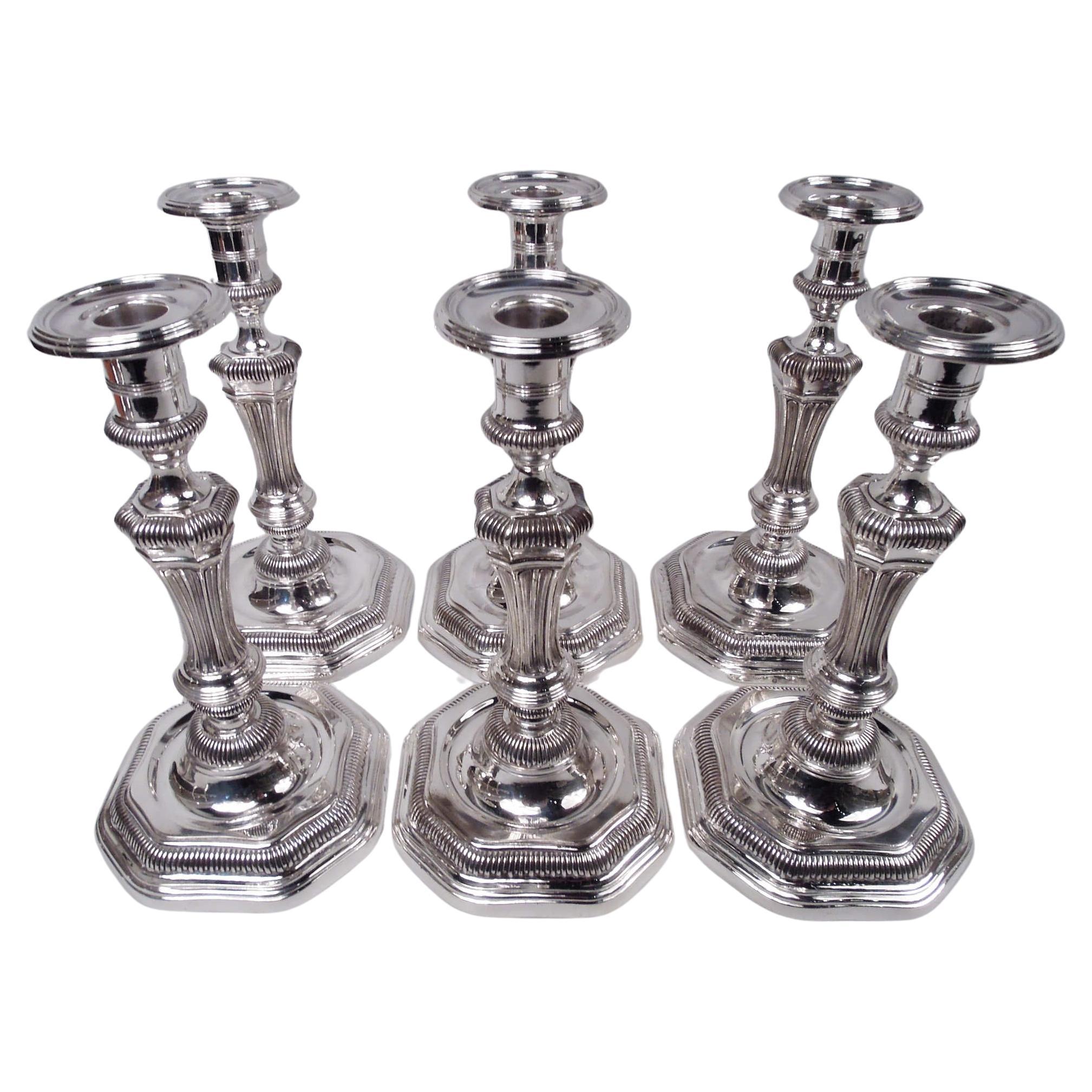 Set of 6 French Belle Epoque Louis Seize Classical Silver Candlesticks For Sale