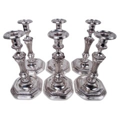 Antique Set of 6 French Belle Epoque Louis Seize Classical Silver Candlesticks