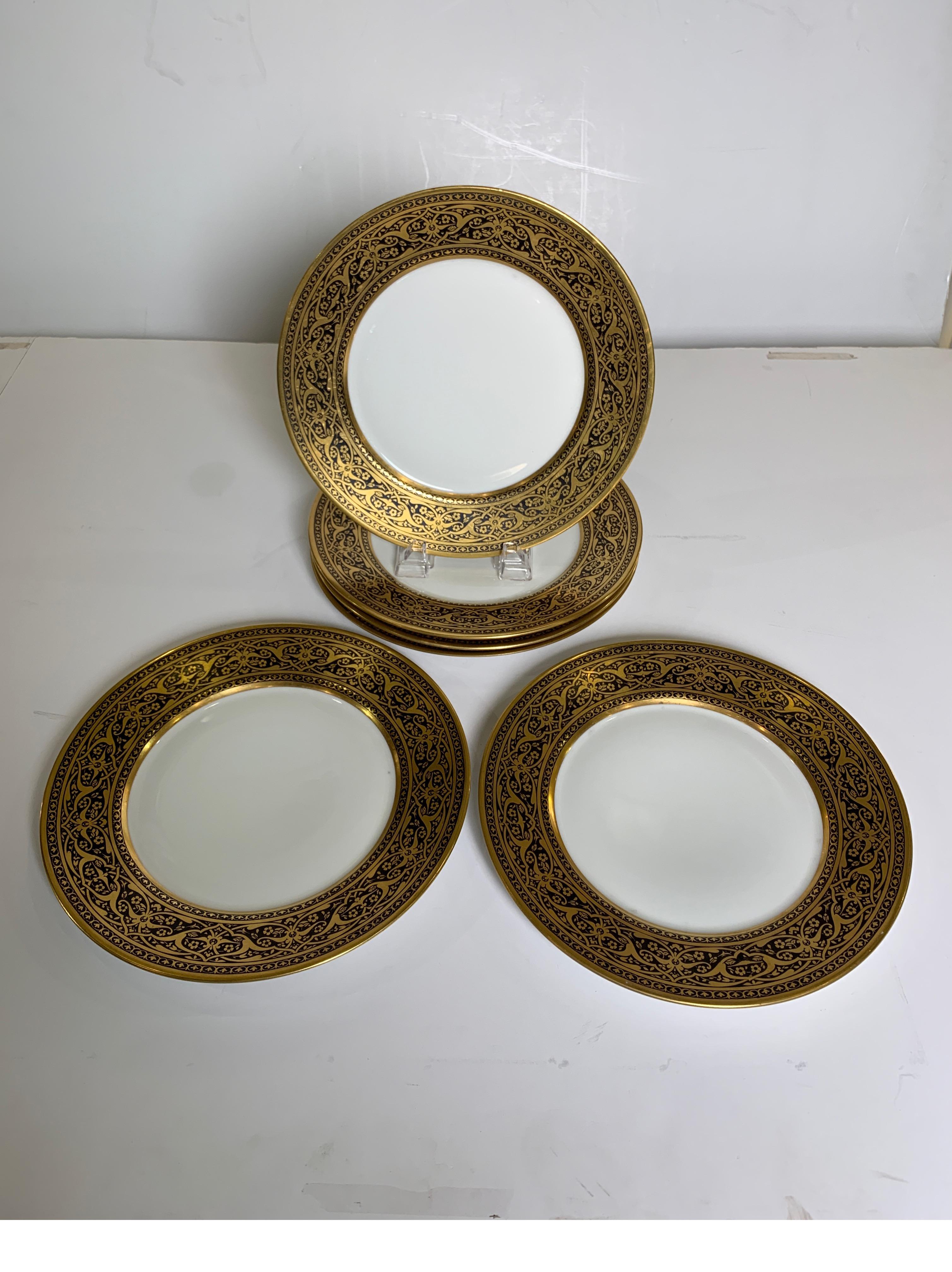 Set of 6 French Black and Gold Service Dinner Plates 1