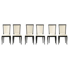Set of 6 French Black Lacquer Art Deco Dining Chair, 20th Century