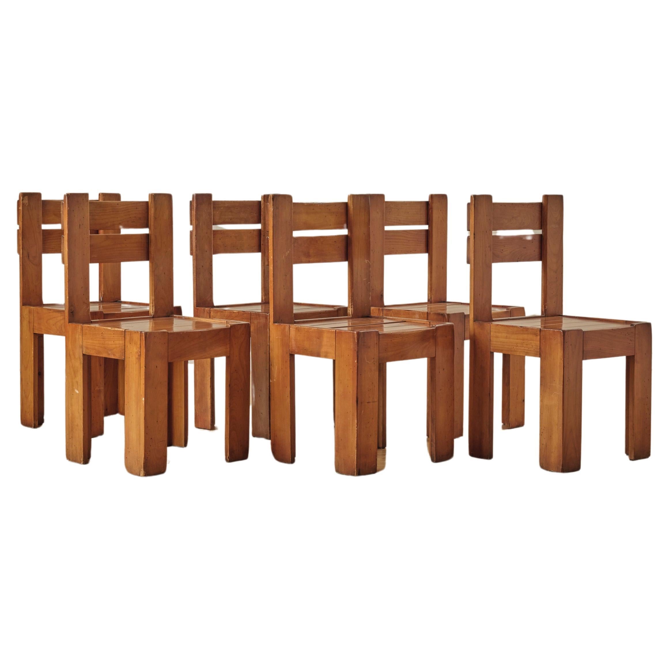 Set of 6 French Brutalist Dining Chairs For Sale
