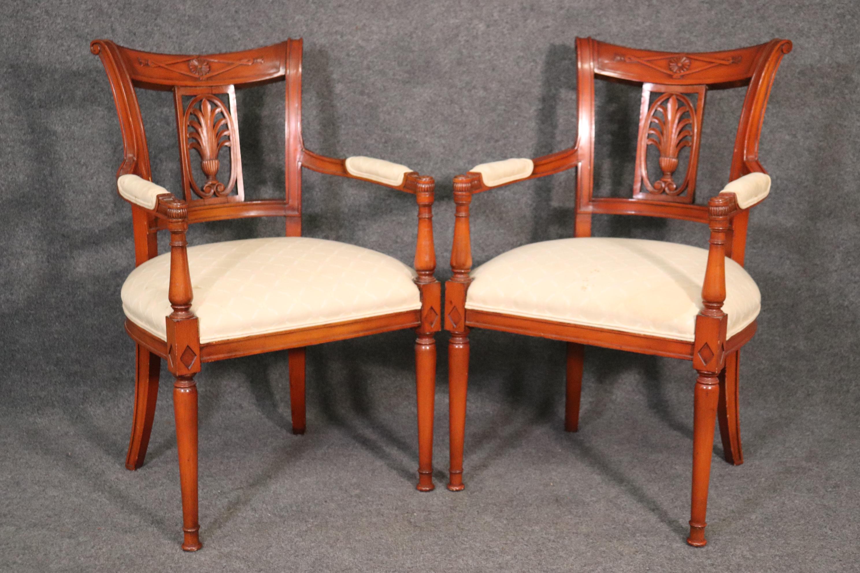 Regency Revival Set of 6 French Carved Walnut Regency Dining Chairs Circa 1950 For Sale