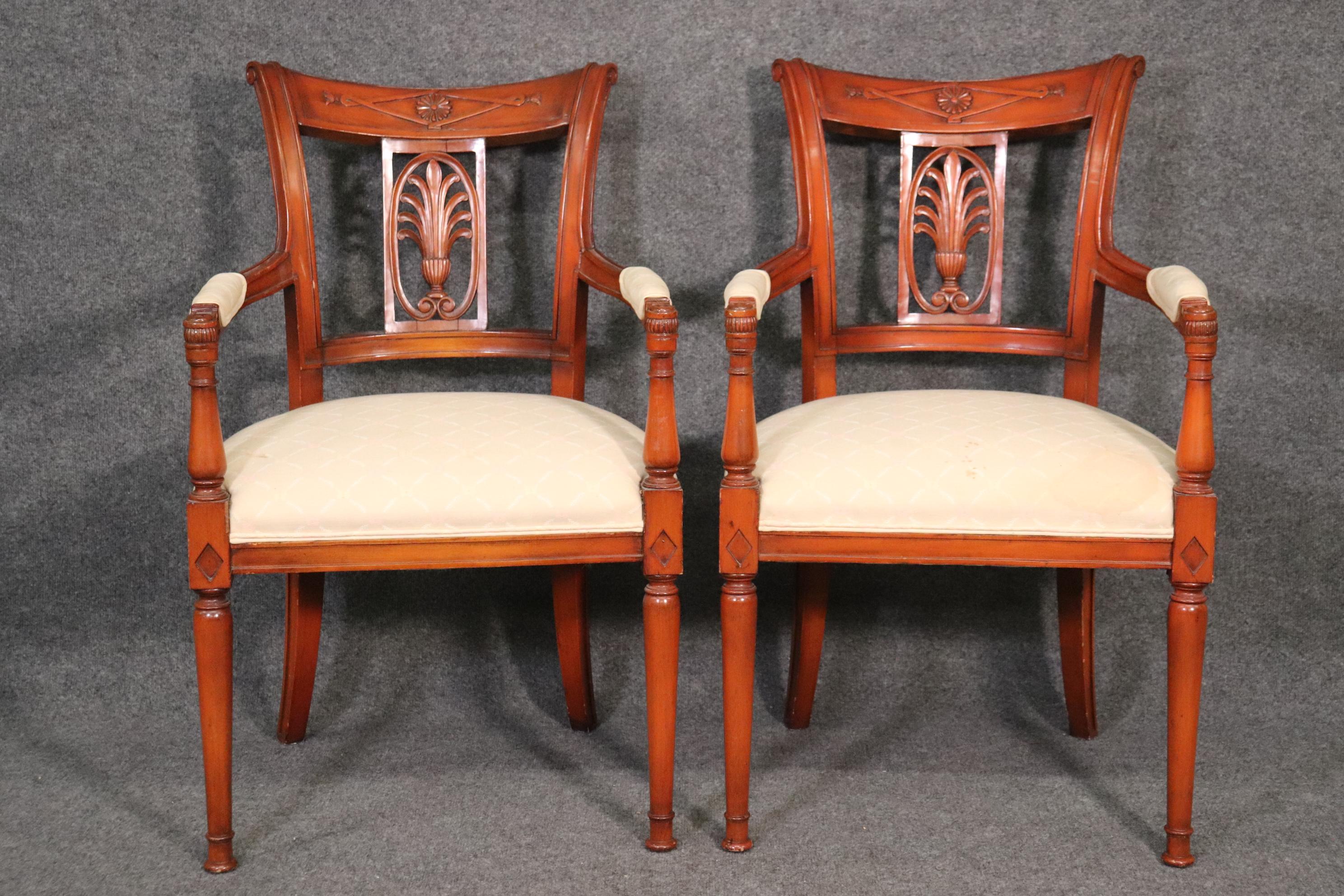 European Set of 6 French Carved Walnut Regency Dining Chairs Circa 1950 For Sale