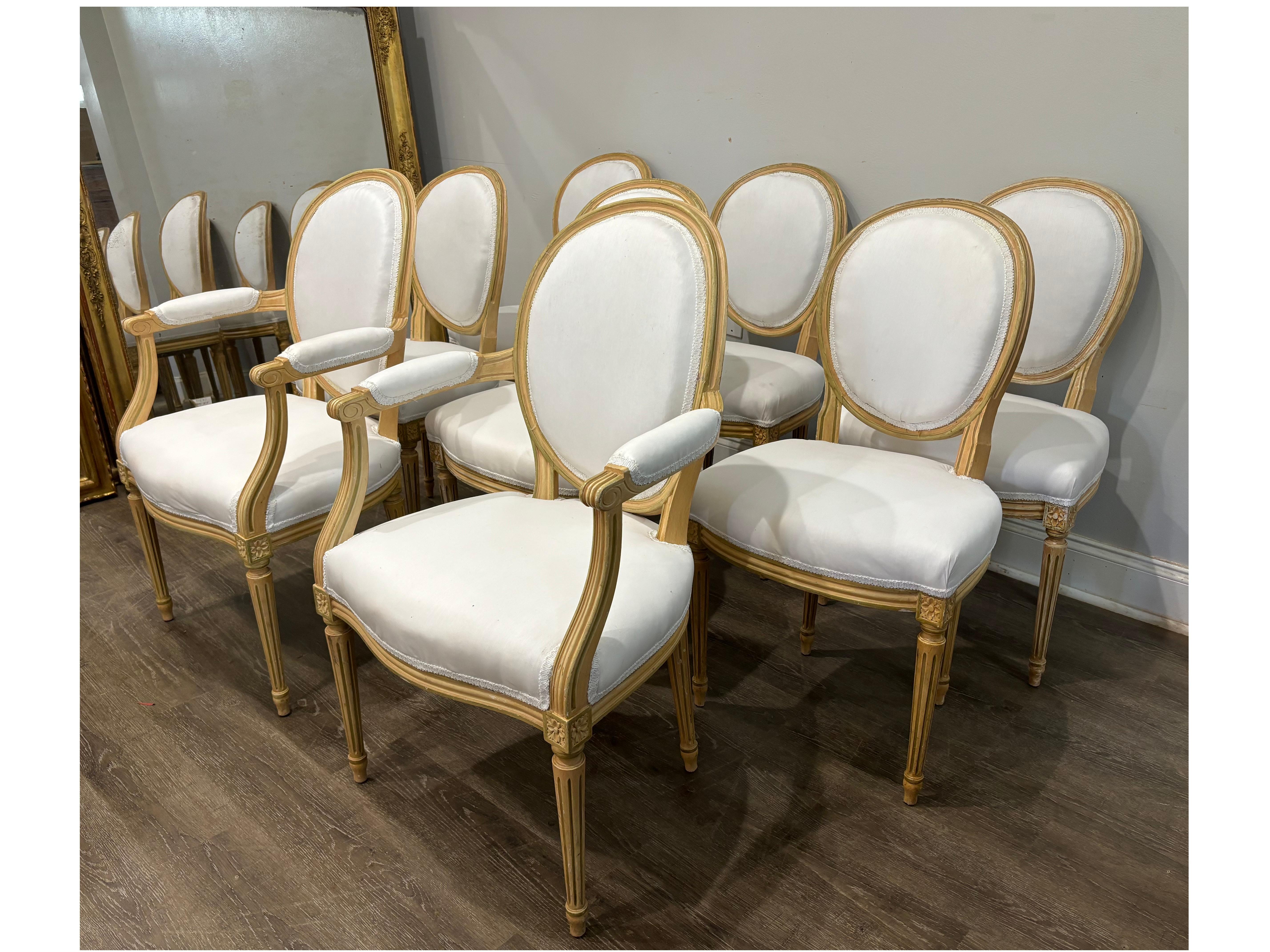 Louis XVI Set of 6 French Chairs & 2 Armchairs For Sale