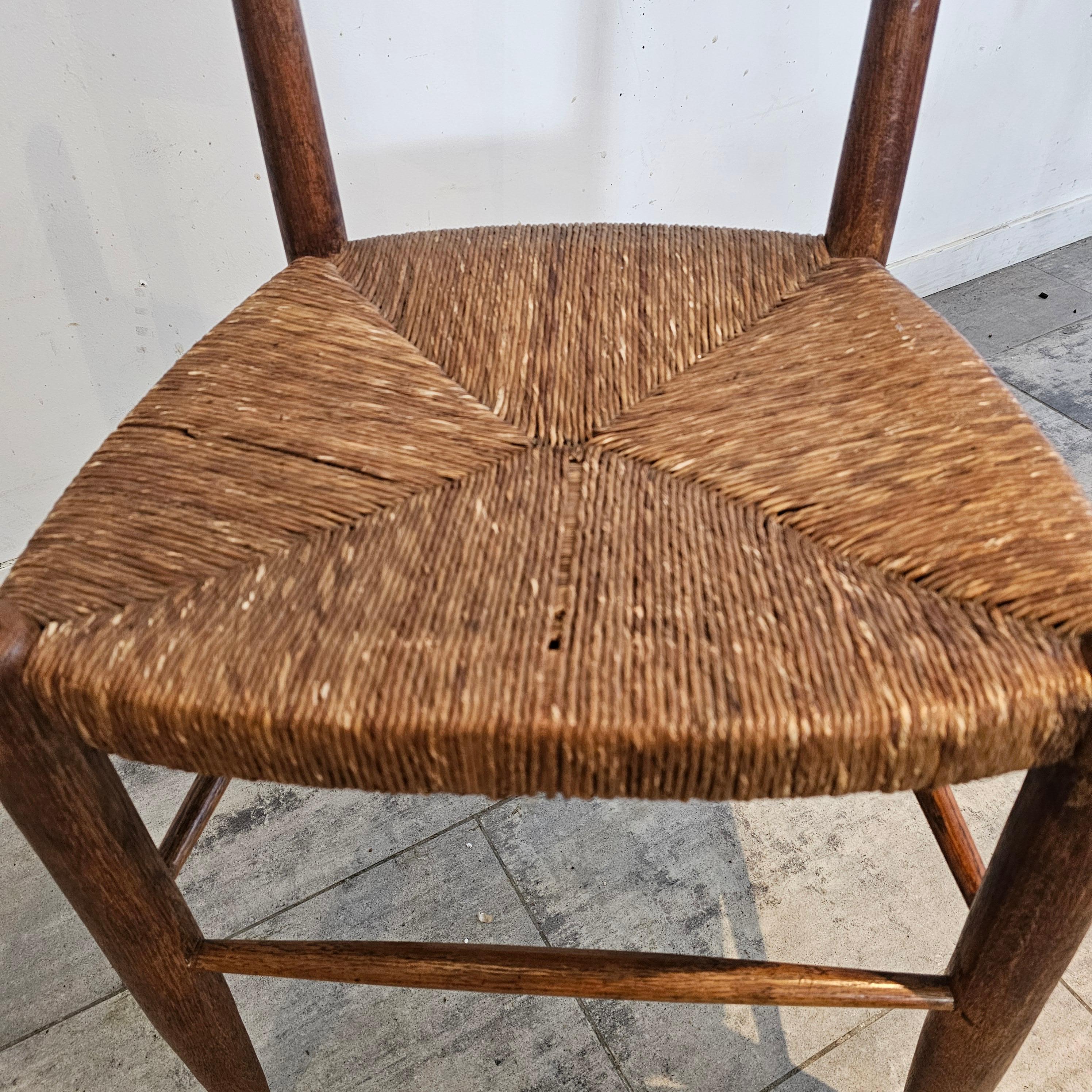 Set of 6 French Chairs in Teak and straw Woven Seatings For Sale 4