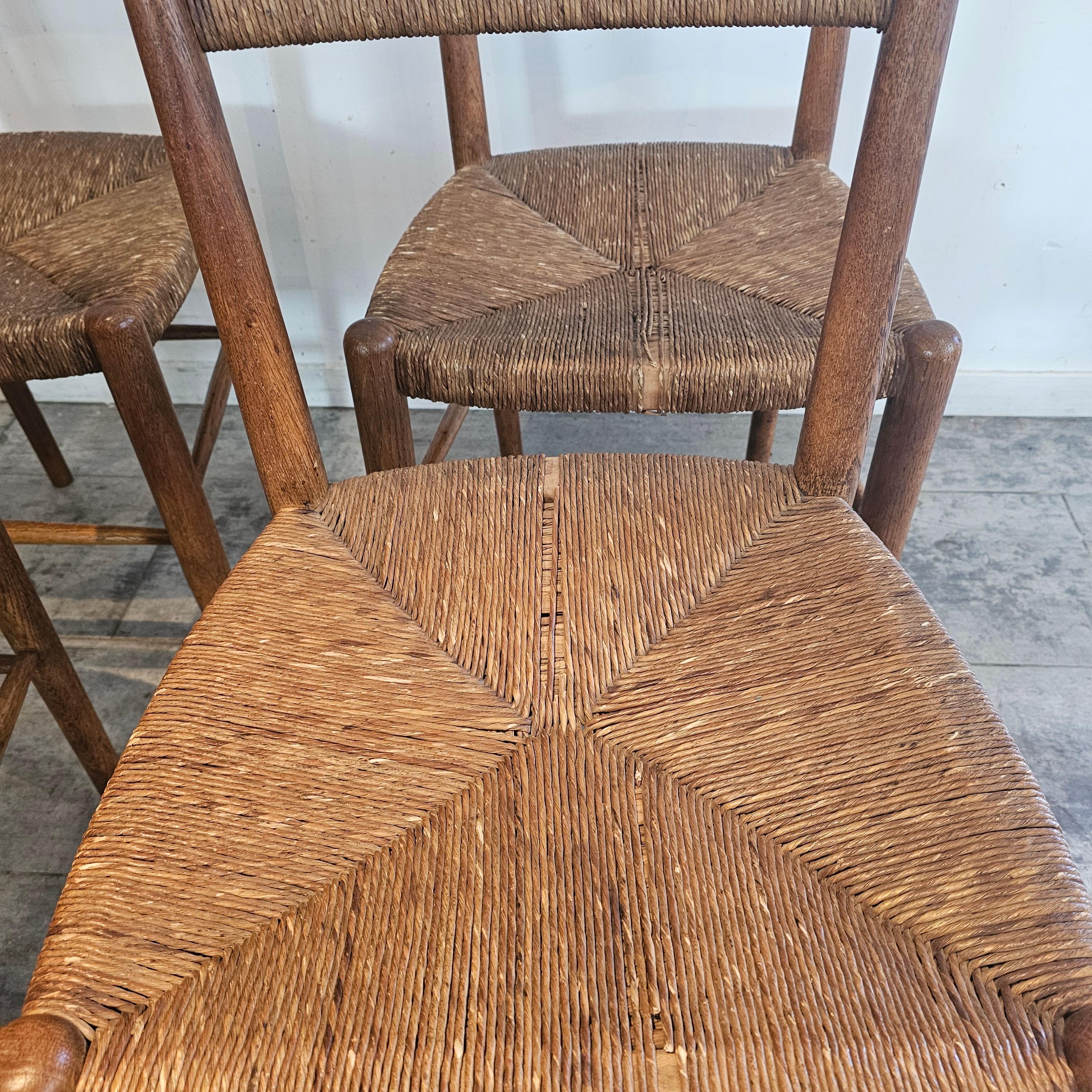 Set of 6 French Chairs in Teak and straw Woven Seatings For Sale 5