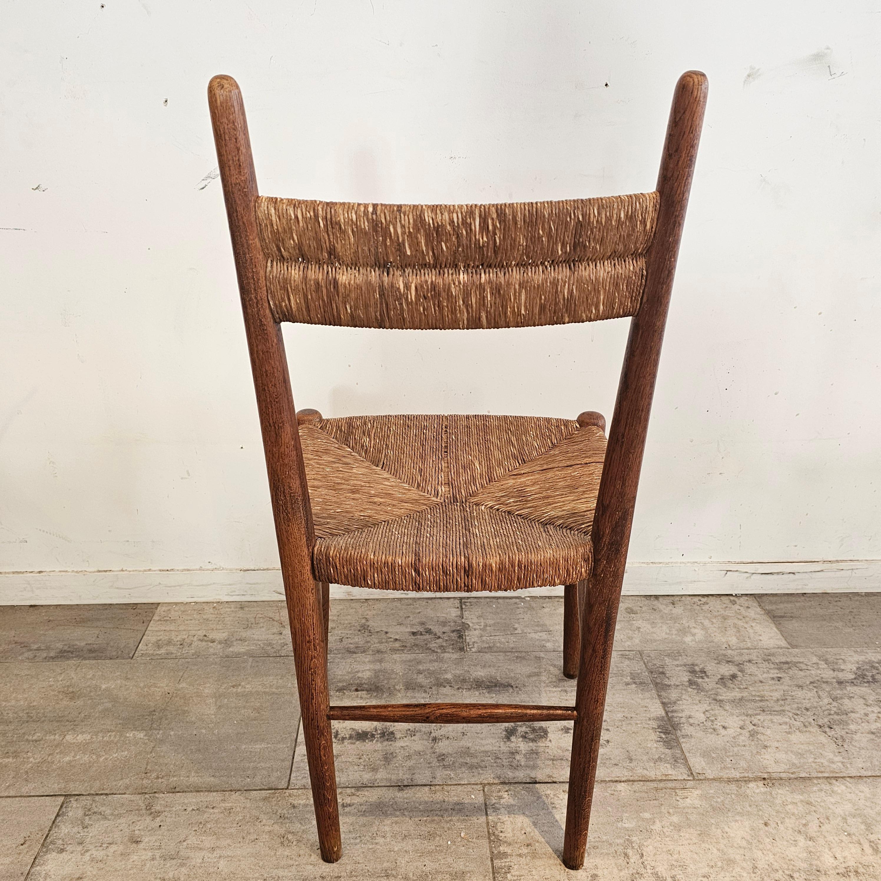Set of 6 French Chairs in Teak and straw Woven Seatings For Sale 1
