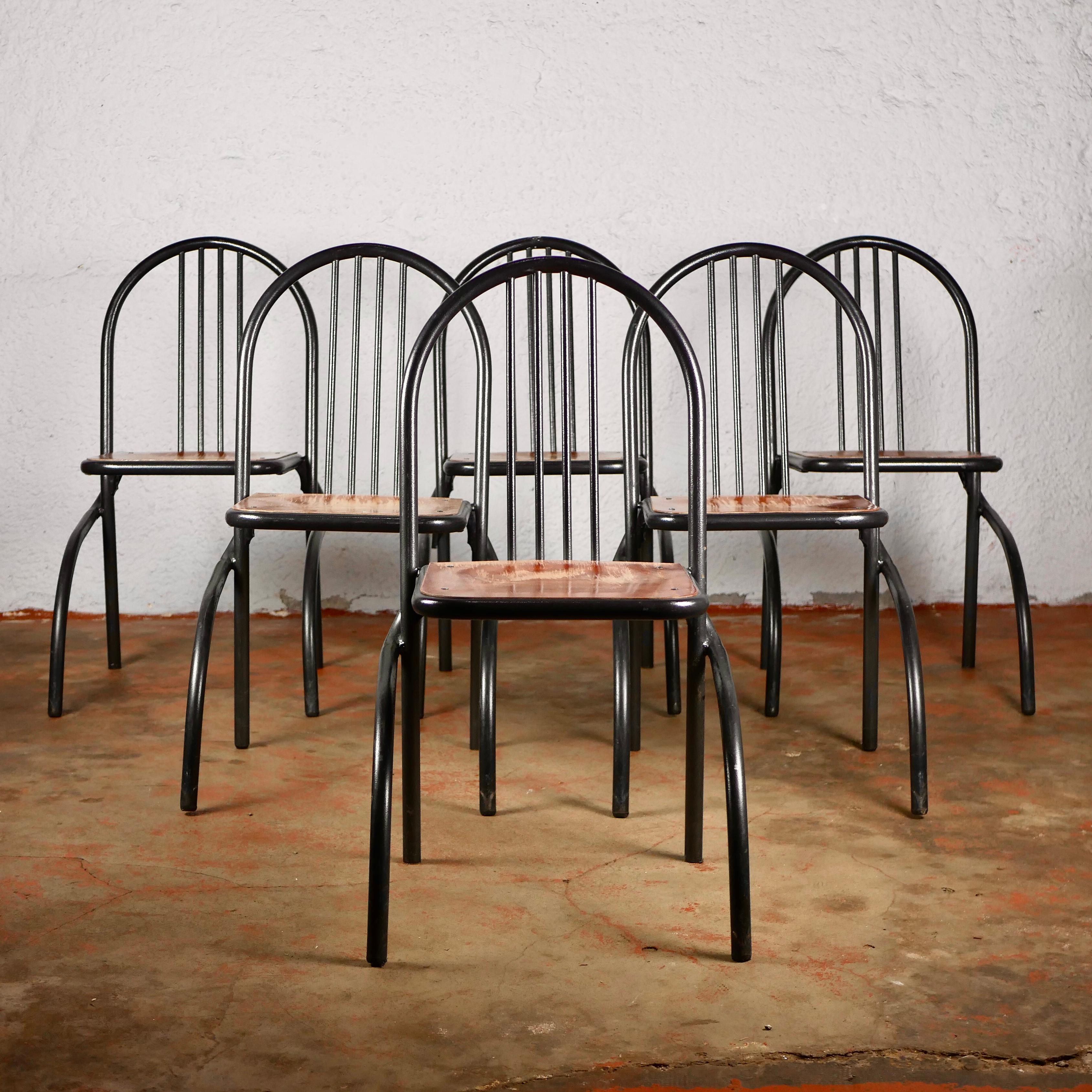 Post-Modern Set of 6 French Chairs in the Style of Mallet-Stevens, 1980s