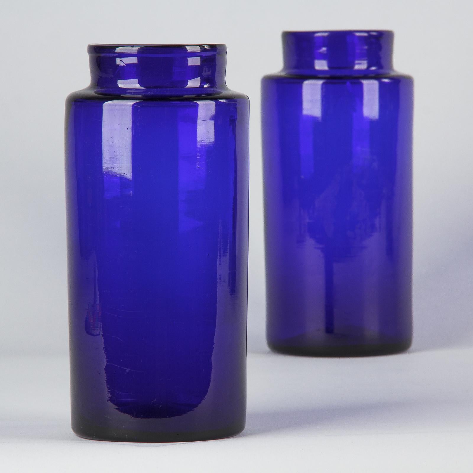 Set of 6 French Cobalt Blue Pharmacy Bottles, 1930s 4