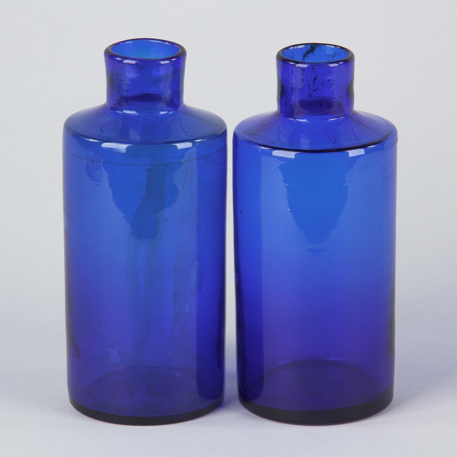 Set of 6 French Cobalt Blue Pharmacy Bottles, 1930s 9