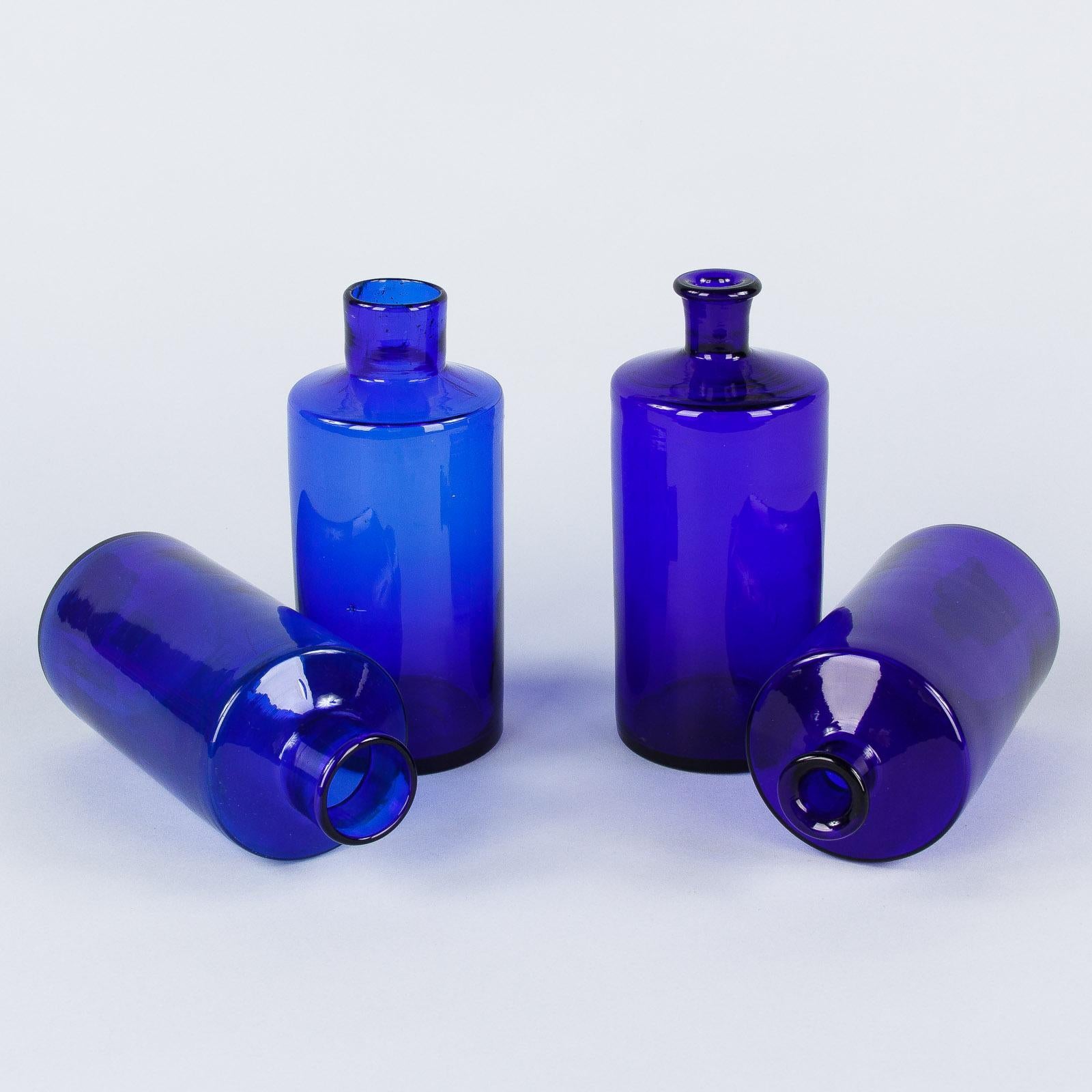 Set of 6 French Cobalt Blue Pharmacy Bottles, 1930s 12