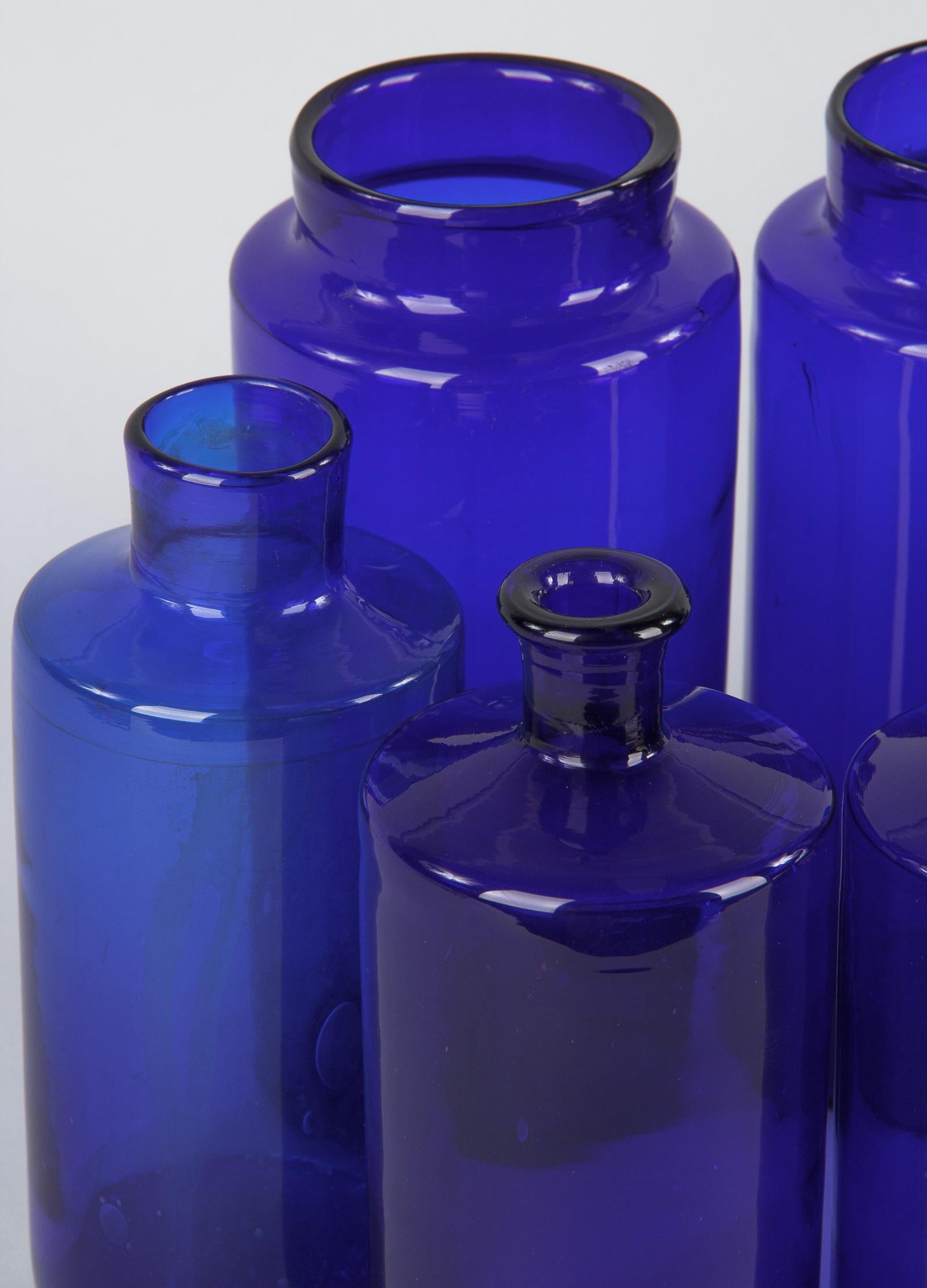 Set of 6 French Cobalt Blue Pharmacy Bottles, 1930s In Good Condition In Austin, TX