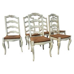 Juego de 6 Sillas de Comedor con Respaldo de Escalera Antiguas de País Francés