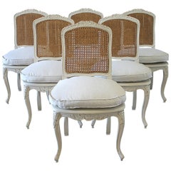 Set of 6 French Country Louis XV Style Cane Back Dining Chairs