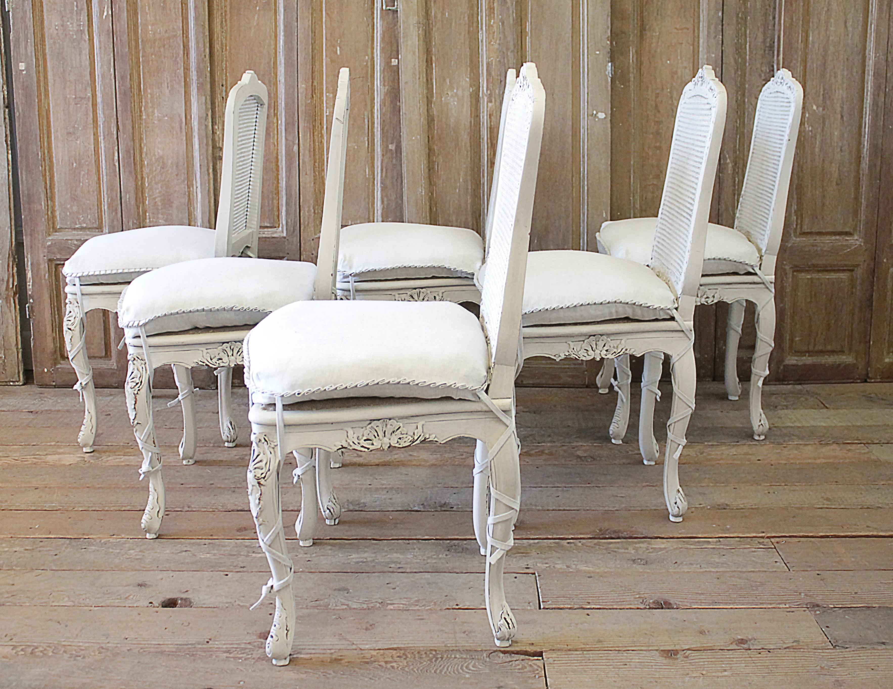 Set of 4 French Country Painted Cane Back Dining Chairs 6