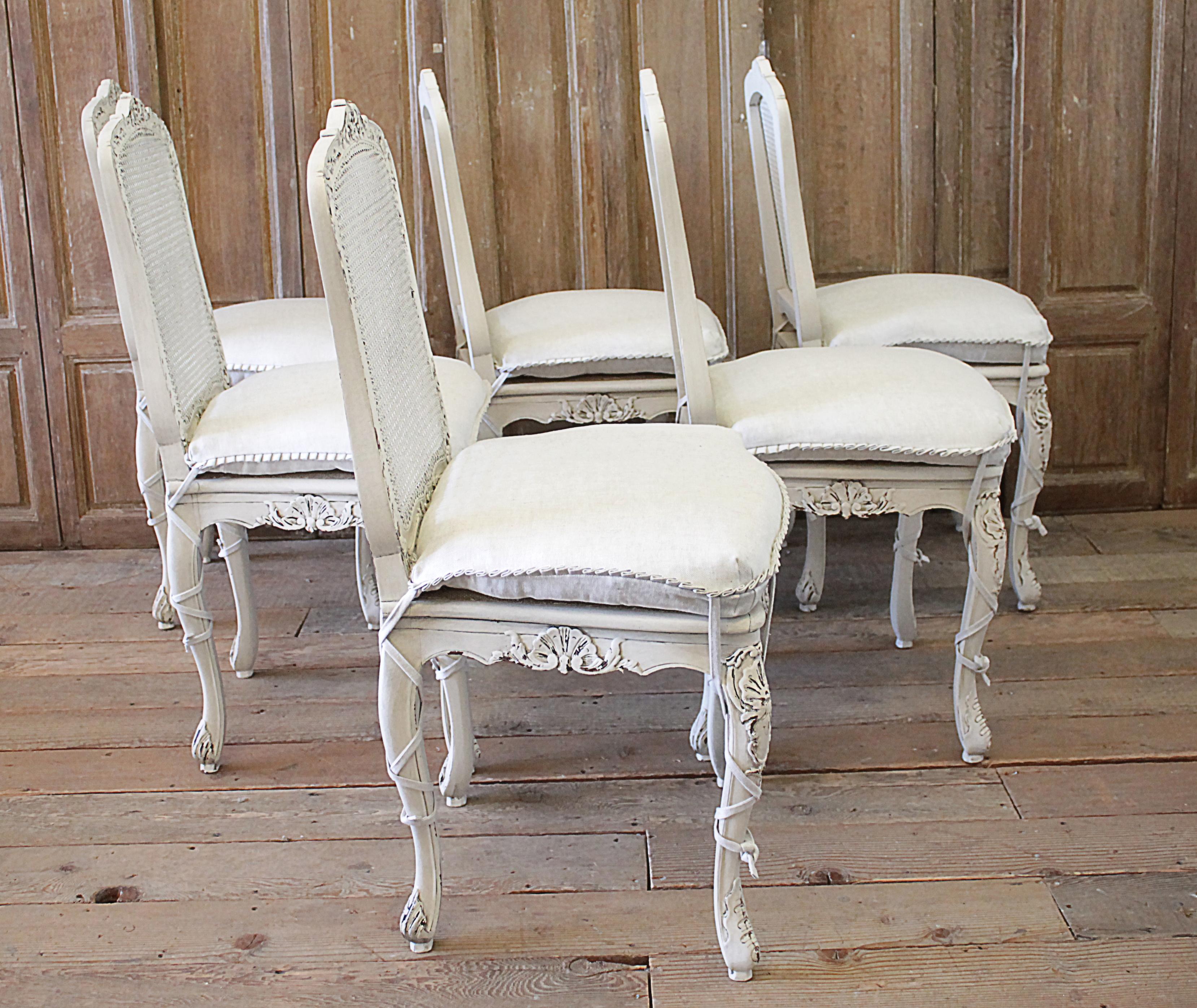 Set of 4 French Country Painted Cane Back Dining Chairs 7