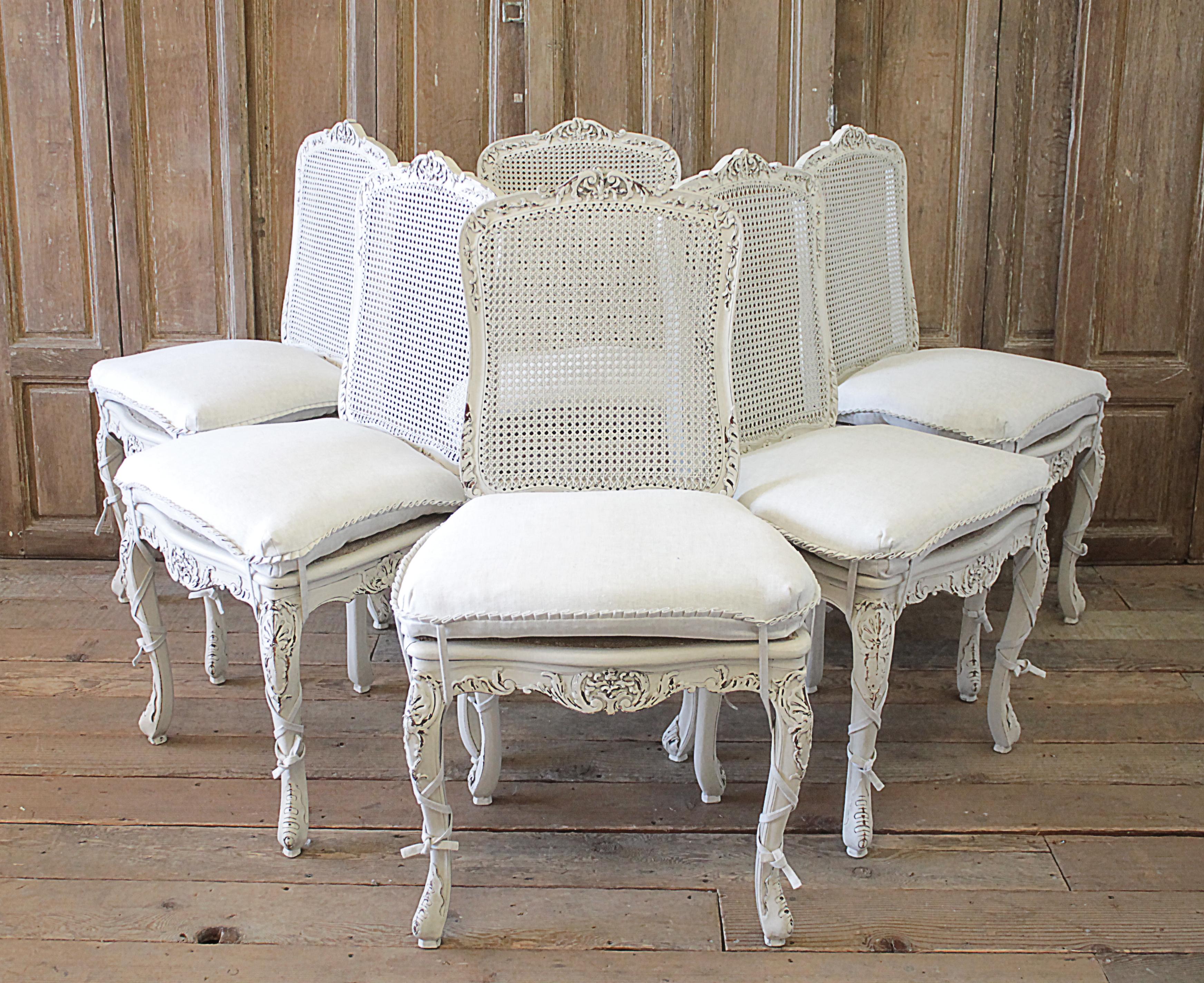 Set of 4 French Country Painted Cane Back Dining Chairs 8