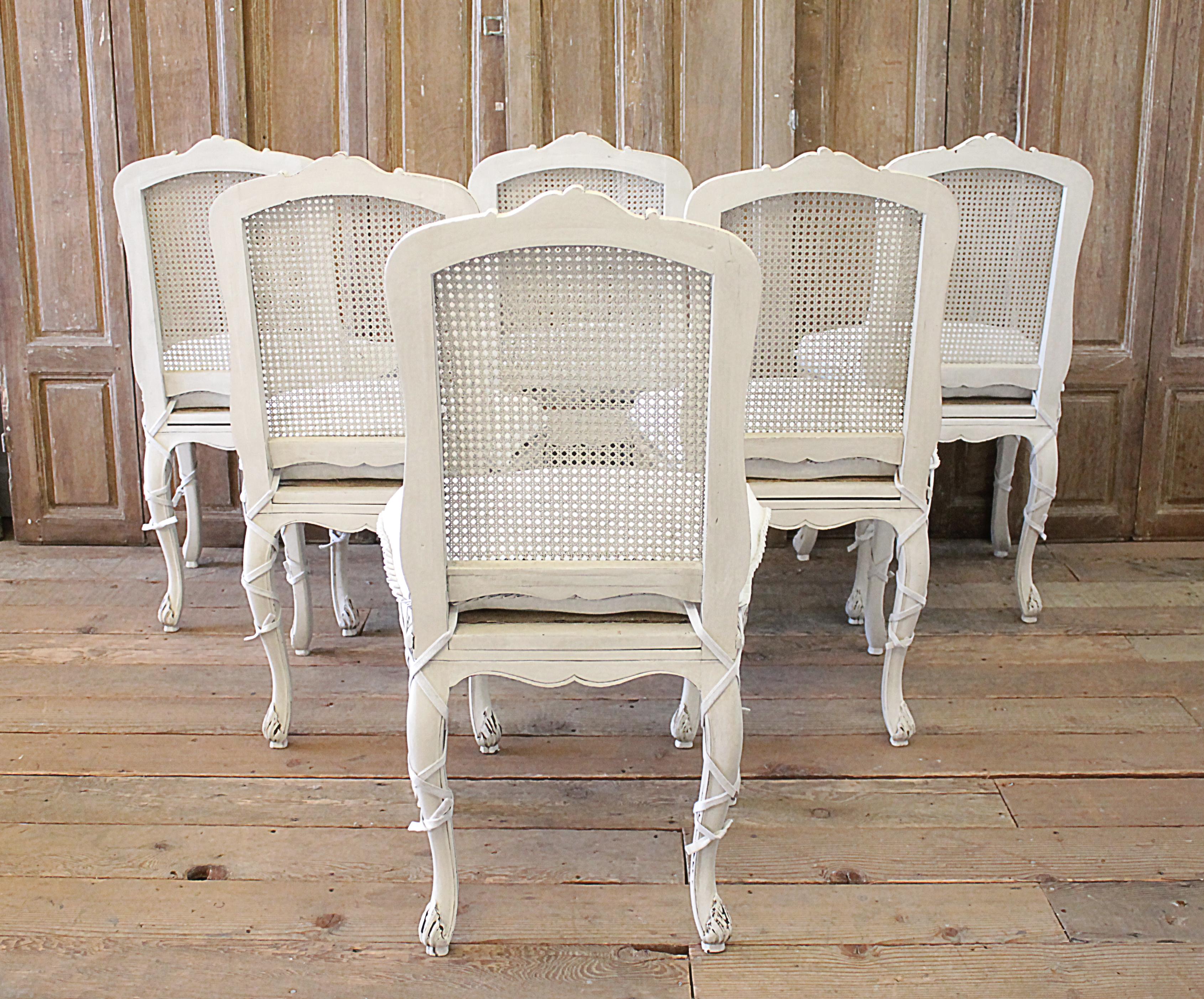 Set of 4 French Country Painted Cane Back Dining Chairs 9