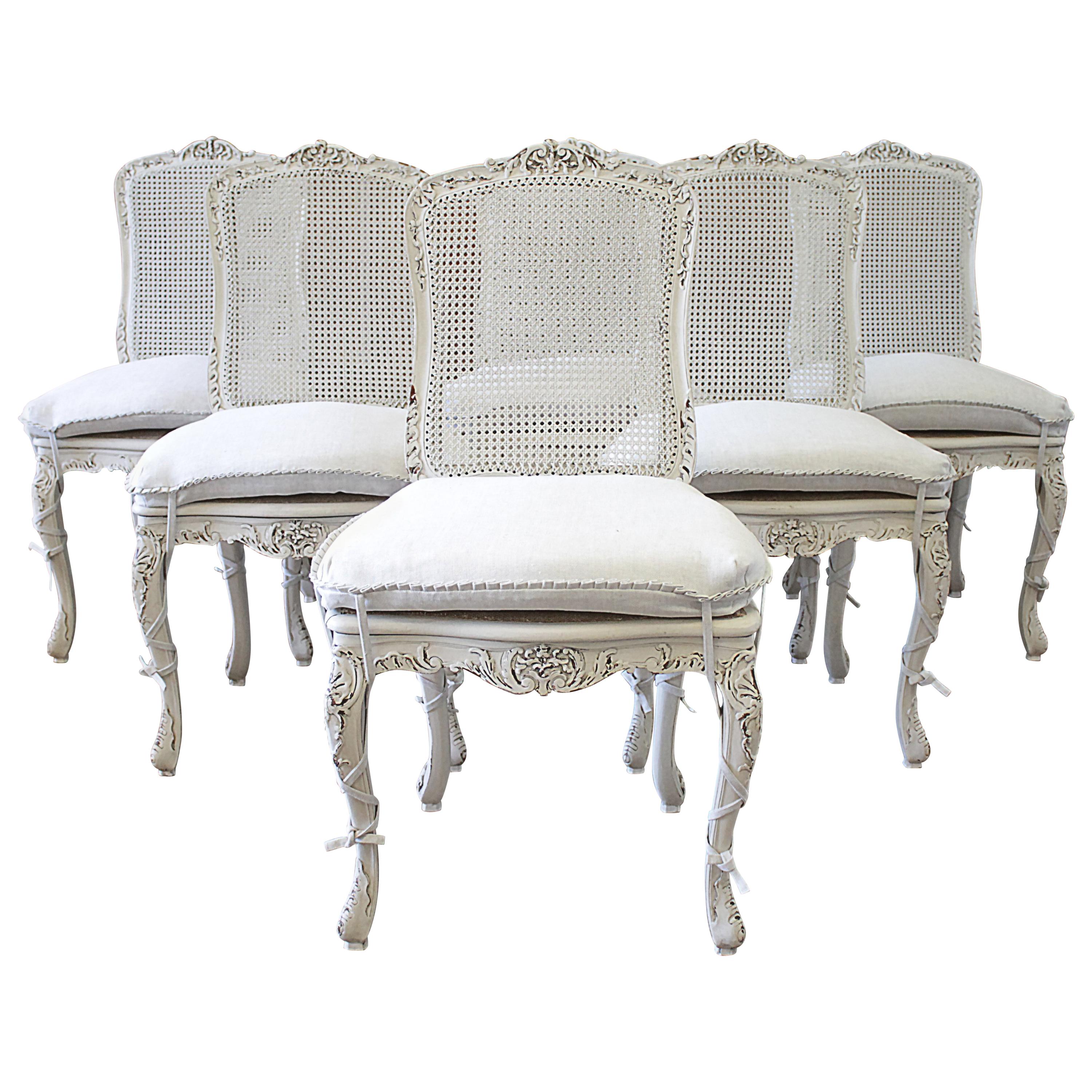 Set of 4 French Country Painted Cane Back Dining Chairs