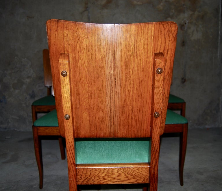 Set of 6 French Dining Chairs in Oak and Faux Leather, 1940s For Sale