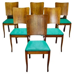 Set of 6 French Dining Chairs in Oak & Faux Leather, 1940s