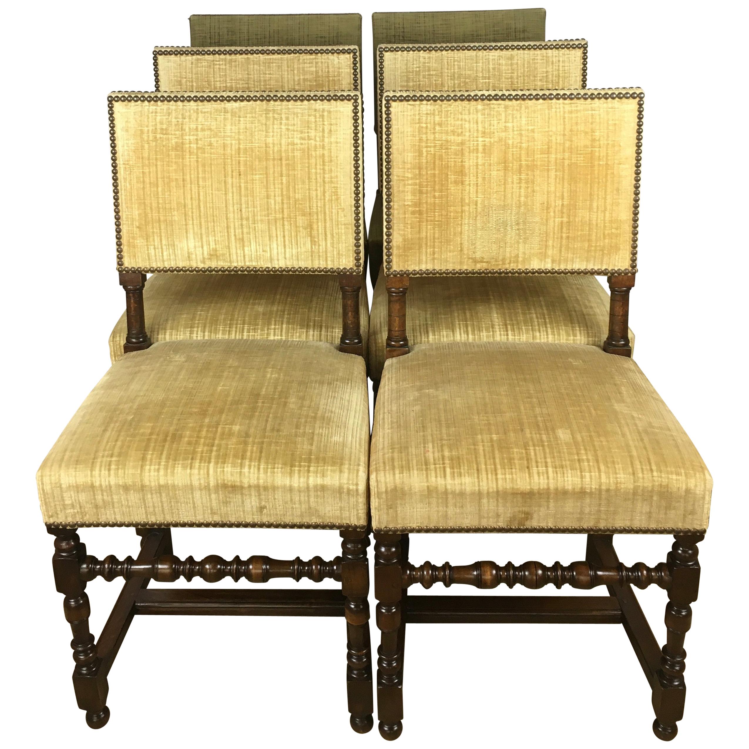 Set of 6 French Louis XIII Style Dining Chairs