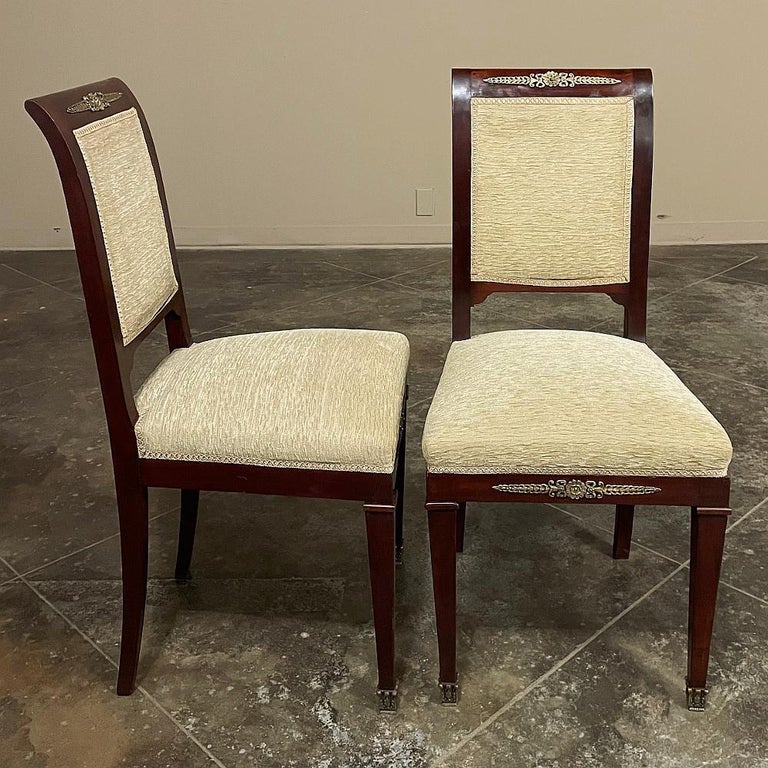 Set of 6 French Empire Dining Chairs in Mahogany with Bronze Mounts For