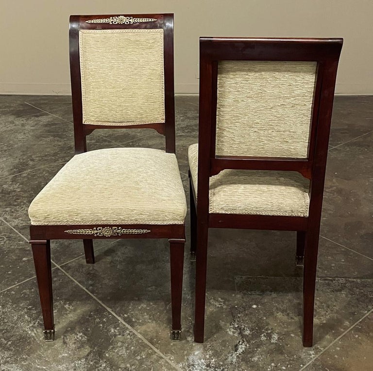 Set of 6 French Empire Dining Chairs in Mahogany with Bronze Mounts For