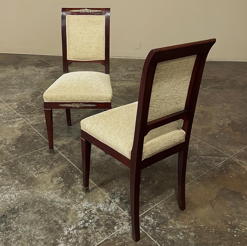 Set of 6 French Empire Dining Chairs in Mahogany with Bronze Mounts For Sale 7