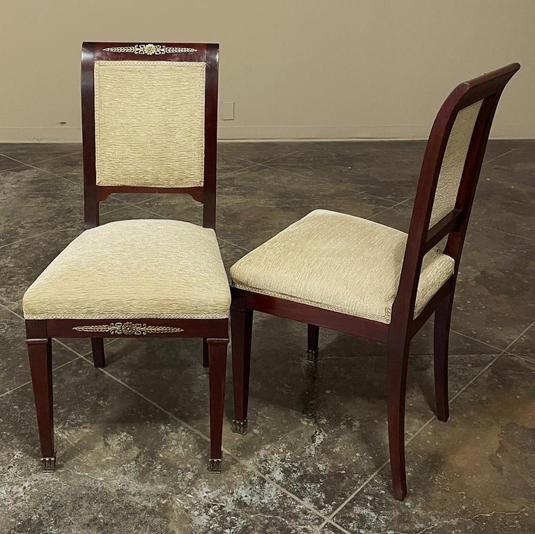 Set of 6 French Empire Dining Chairs in Mahogany with Bronze Mounts For