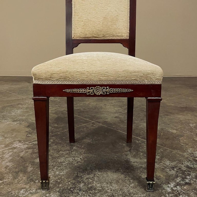 Set of 6 French Empire Dining Chairs in Mahogany with Bronze Mounts For