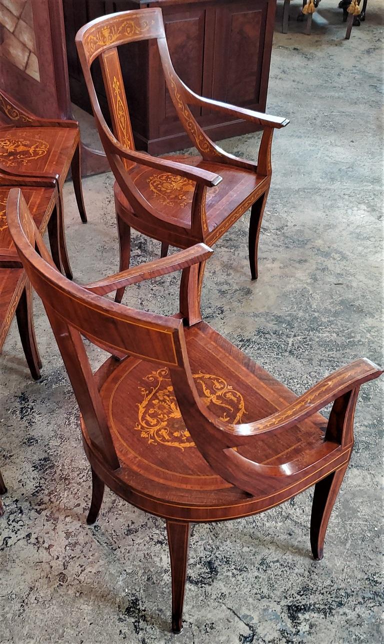Set of 6 French Empire Marquetry Chairs In Good Condition For Sale In Dallas, TX