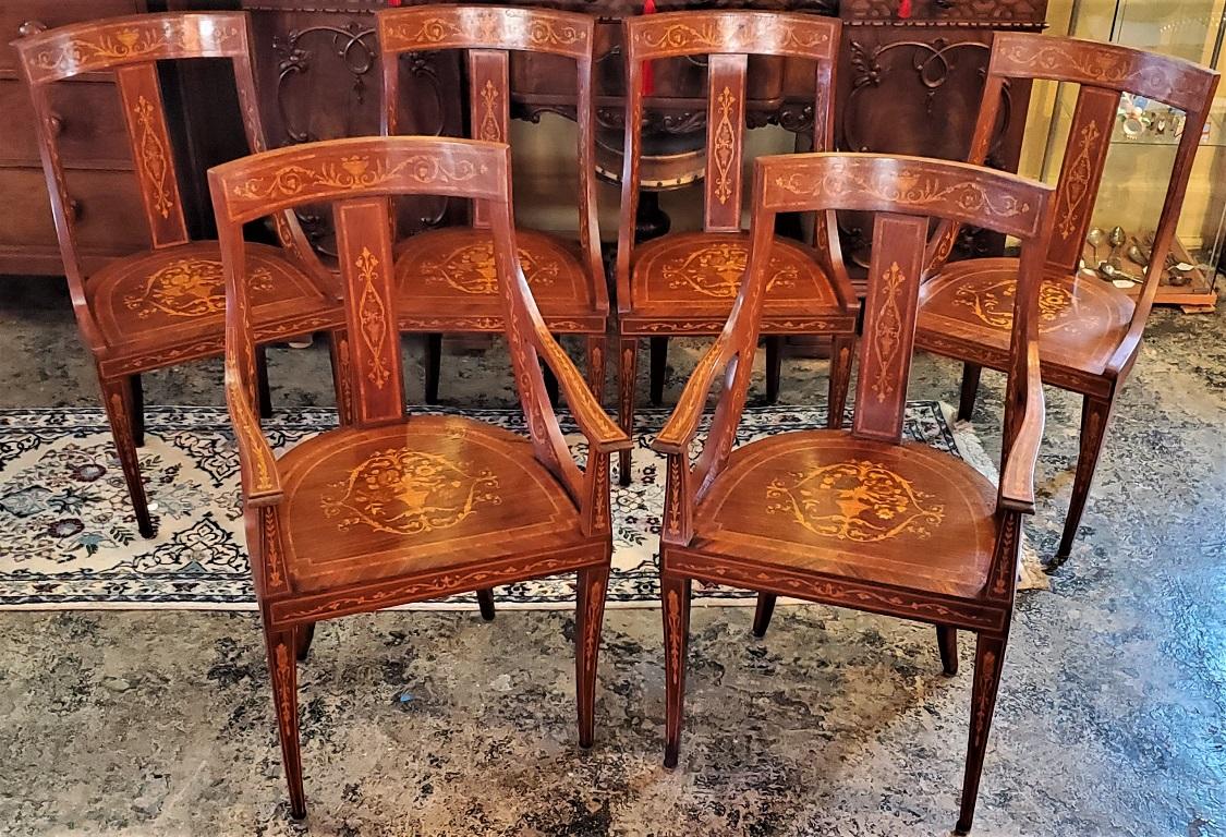 Marqueterie Ensemble de 6 chaises en marqueterie Empire français en vente