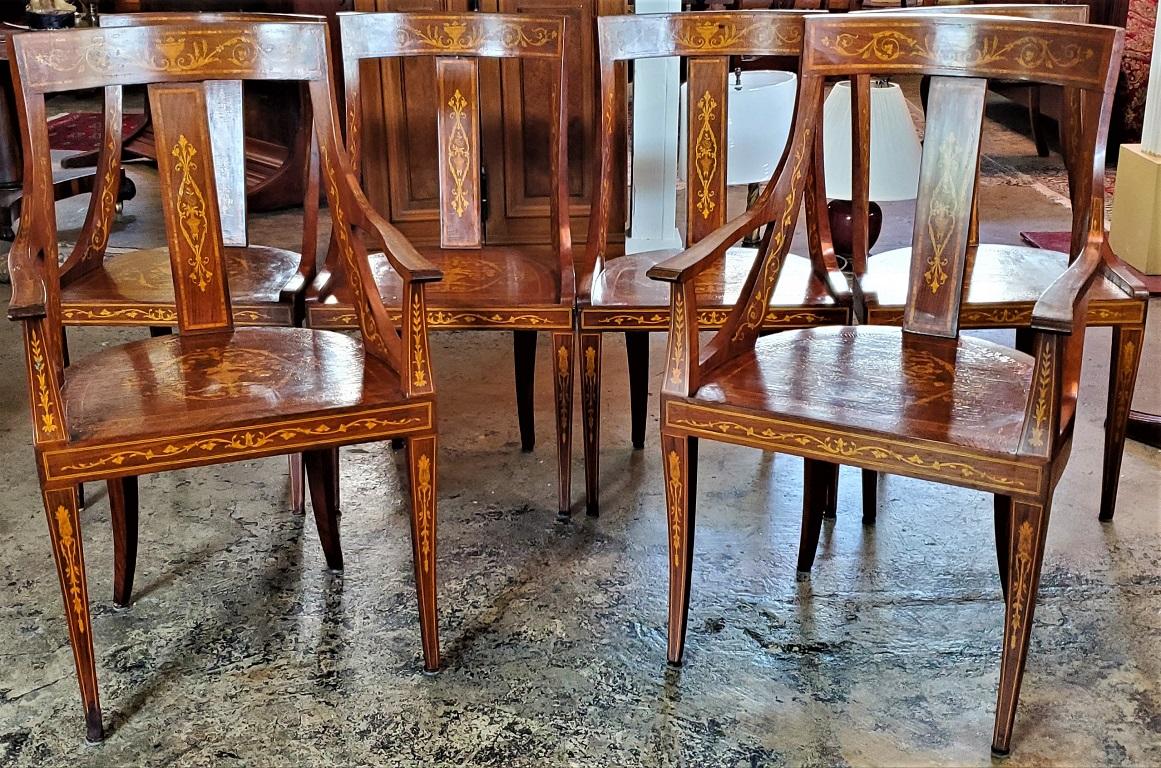 Boxwood Set of 6 French Empire Marquetry Chairs For Sale
