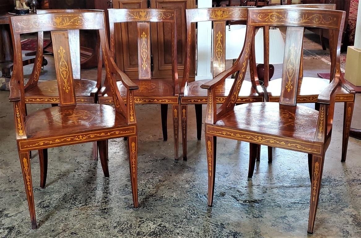 XIXe siècle Ensemble de 6 chaises en marqueterie Empire français en vente