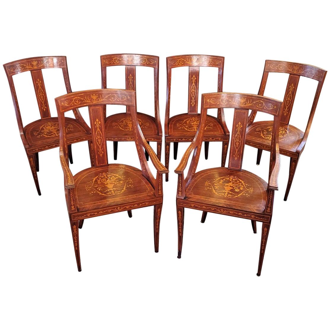 Set of 6 French Empire Marquetry Chairs For Sale